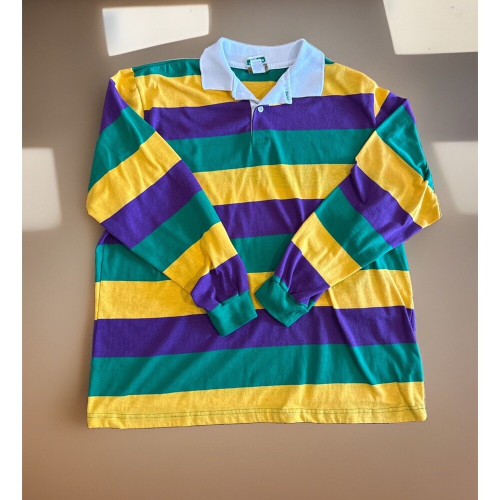 Mardi Gras Apparel Polo Shirt Long Sleeve Size XL Good Used Condition